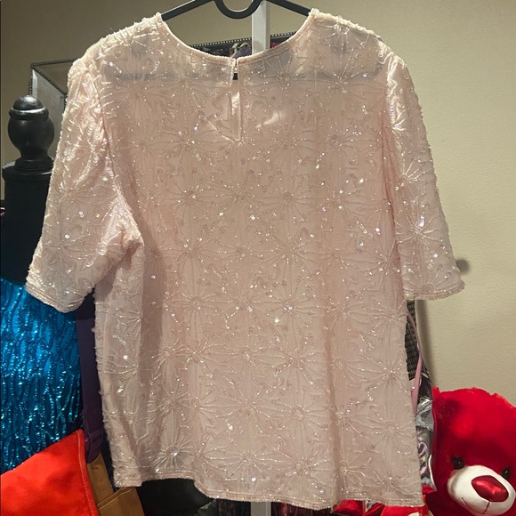 Vintage Laurence Kazar Light Pink silk Sequin Blouse Sz.PXL - Picture 4 of 8